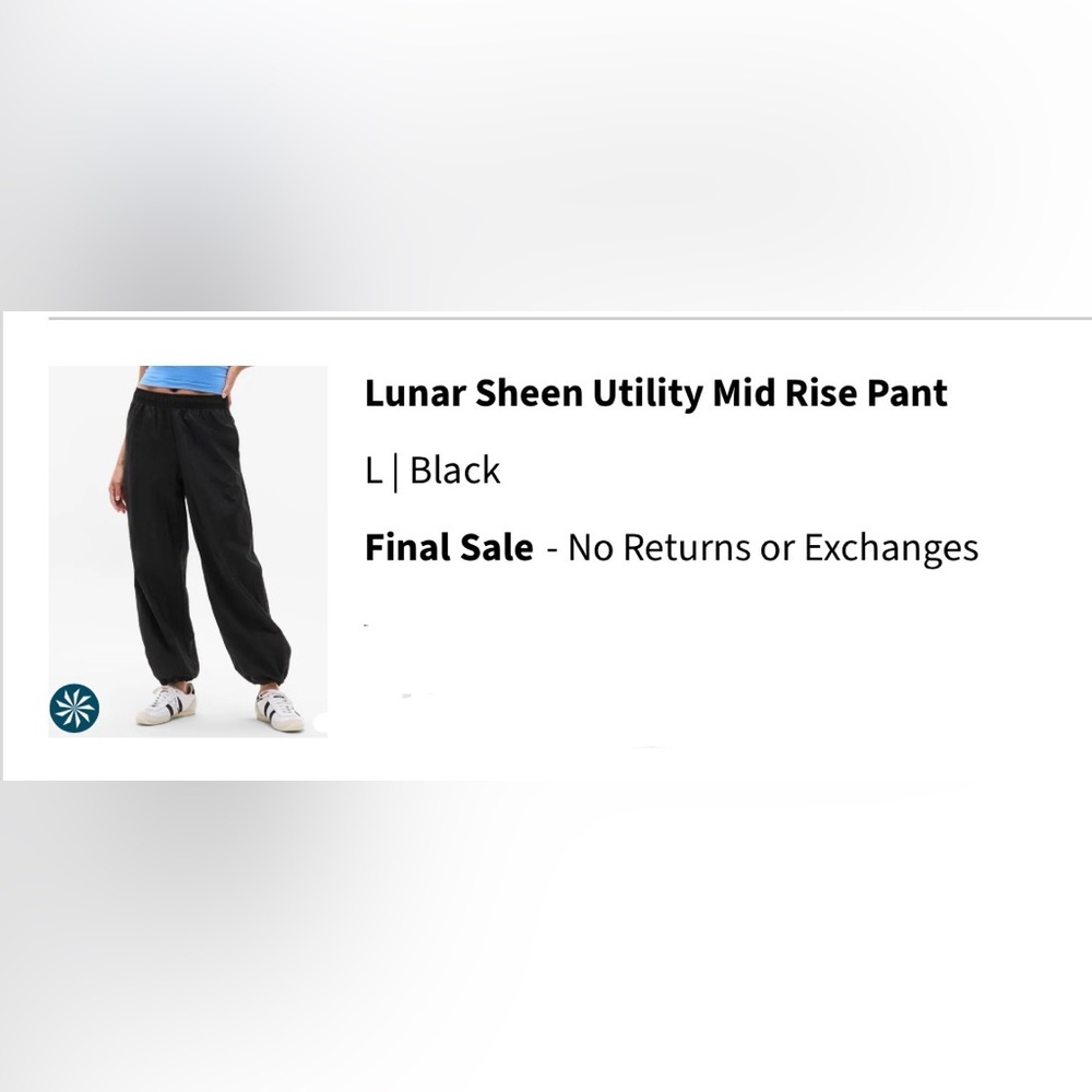Ladies Athleta Lunar Sheen Mid Rise Black Utility Pants sz. L